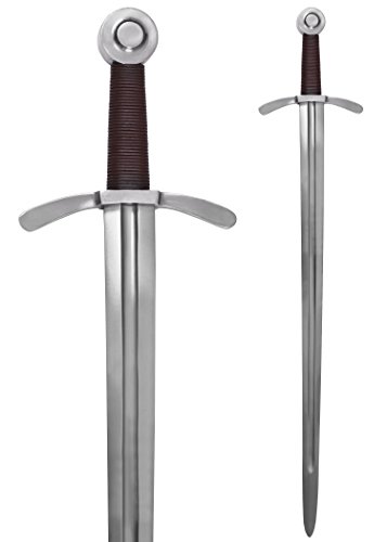 Battle-Merchant Scheibenknauf-Schwert mit Lederscheide | Hochmittelalter Einhänder der Kreuritter für Erwachsene | Deko Schwert aus echtem Federstahl von Battle-Merchant