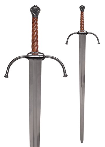 Battle-Merchant Spätmittelalterliches Zweihandschwert mit Scheide | Schaukampfschwert aus echt Metall für Erwachsene | Mit fein geschnitztem Holzgriff von Battle-Merchant
