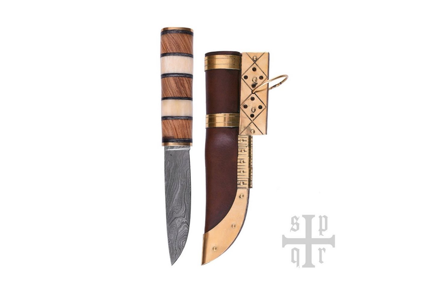 Battle Merchant Universalmesser Wikinger-Messer aus Damaststahl mit Holz-/Knochengriff von Battle Merchant