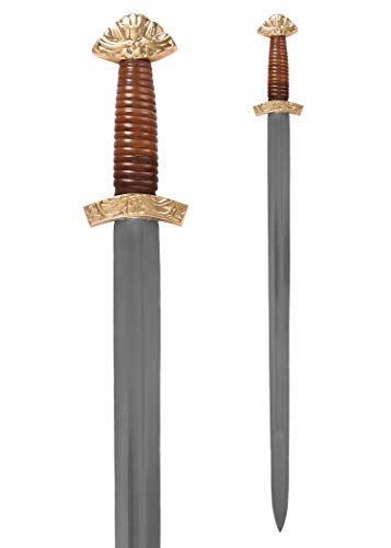 Battle-Merchant Wikingerschwert mit Scheide | Geschmiedetes Langschwert aus Stahl | Deko Wikinger Schwert für Erwachsene | Mit verziertem Messing Knauf und Parier von Battle-Merchant