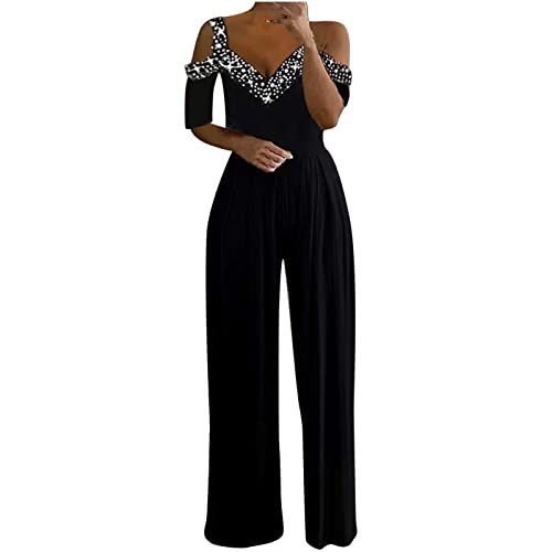 Jumpsuit Damen Elegant Schulterfrei Jumpsuit Für Hochzeit Hohe Taille Jumpsuit Einteiler Romper Strampel Spielanzug Romper Hosenanzug Damen Business Hosenanzug Damen Festlich Hochzeit von Battnot