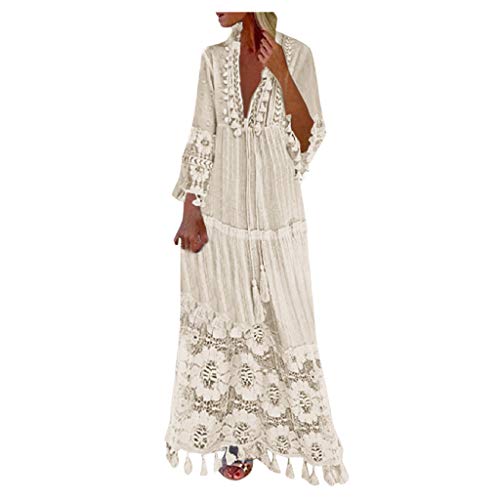 Langes Kleid Damen 3/4 Ärmel Floral Spitzenkleid V-Ausschnitt Strandkleid Boho Vintage Party Maxikleid Cocktailkleid Damen Kleid Strand Elegant Casual Kleid Sommerkleider Böhmen Kleider Langes Kleid Damen 3/4 Ärmel Floral Spitzenkleid V-Ausschnitt Strandkleid Boho Vintage Party Maxikleid Cocktailkleid Damen Kleid Strand Elegant Casual Kleid Sommerkleider Böhmen Kleider von Battnot