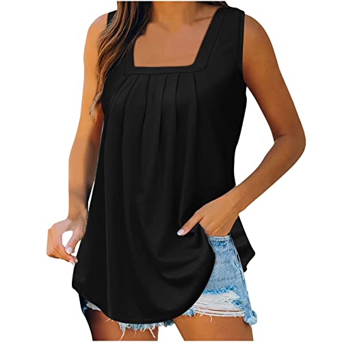 Tank Tops Damen Sommer Ärmellose Weste Shirts Square Basic Top Hemd Oberteile Damen Top Ärmellos Sommer Oberteil Tank Top Knopfleiste Bluse Tops T Shirt Bluse Hemd Tunic Tunika von Battnot