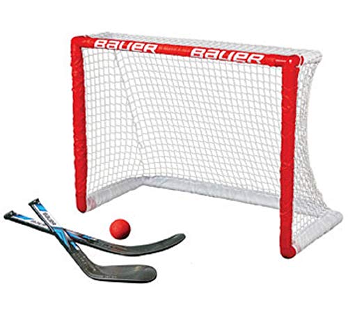 BAUER - Knee Hockey Tor Set inkl. Sticks & Ball I Outdoor-/Indoor Tor I Inline-Hockey I Tor für Hockeybälle & Pucks I Streethockey-Training I Feldhockey I inkl. 2 Mini Sticks & Schaumstoffball - Rot von Bauer