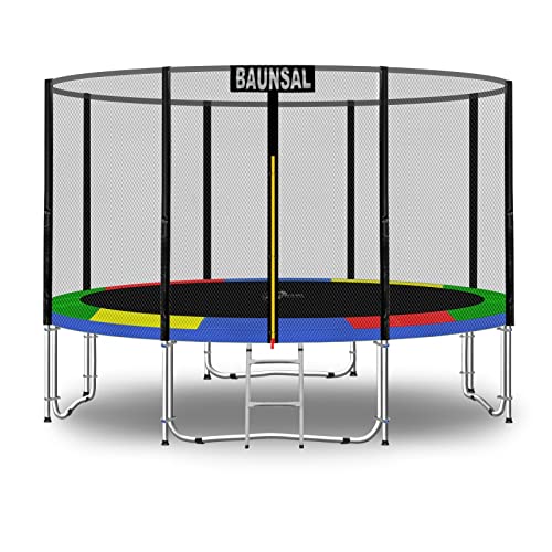 Baunsal® Trampolin Outdoor Ø 305 cm (EXD) bunt Komplettset Sprungmatte mit Netz und Leiter Gartentrampolin Outdoor Spielzeug Kinder Trampolin Kinder Outdoor Spielzeug Garten von Baunsal