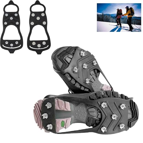 Steigeisen für Bergschuhe,Anti Rutsch Schuhspikes,Spikes für Schuhe,Steigeisen Schuhspikes,Spikes Schuhkrallen,8-Stud Ice Klampen Schuhkrallen Für Schnee Eiswanderungen,Winter Outdoor Sports,Wandern von Bavooty