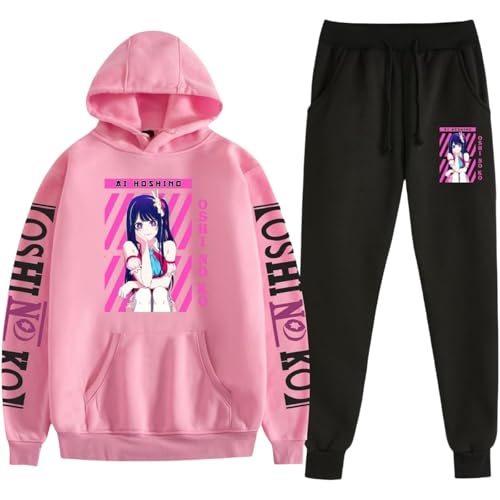 Bbntop Anime Oshi no Ko Hoodie Set Cartoon gedruckt Pullover Sweatshirt Hosen Zweiteilige Mode lässig Unisex Streetwear Plus Größe Tops Hosen-Black1||XXS von Bbntop