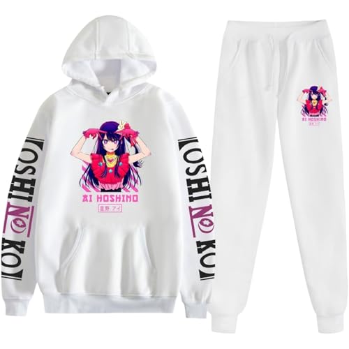 Bbntop Anime Oshi no Ko Hoodie Set Cartoon gedruckt Pullover Sweatshirt Hosen Zweiteilige Mode lässig Unisex Streetwear Plus Größe Tops Hosen-Black1||XXS von Bbntop