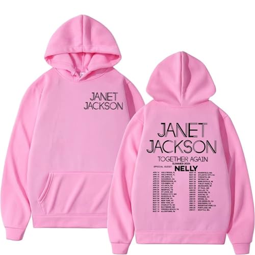 Bbntop Janet Rock Jackson Together Again 2024 Tour Kapuzenpulli Mode Hip Hop Retro Pullover Männer Frauen Casual Hooded Sweatshirt-Black||XS von Bbntop