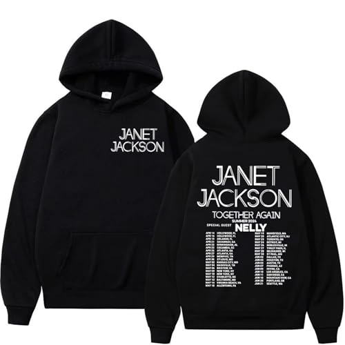 Bbntop Janet Rock Jackson Together Again 2024 Tour Kapuzenpulli Mode Hip Hop Retro Pullover Männer Frauen Casual Hooded Sweatshirt-Black||XS von Bbntop