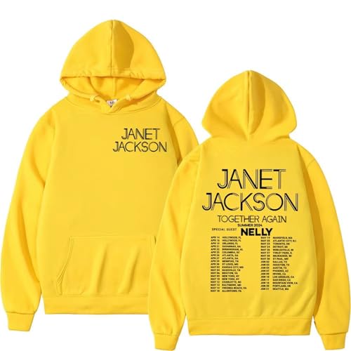 Bbntop Janet Rock Jackson Together Again 2024 Tour Kapuzenpulli Mode Hip Hop Retro Pullover Männer Frauen Casual Hooded Sweatshirt-Black||XS von Bbntop