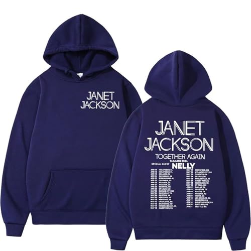 Bbntop Janet Rock Jackson Together Again 2024 Tour Kapuzenpulli Mode Hip Hop Retro Pullover Männer Frauen Casual Hooded Sweatshirt-Black||XS von Bbntop