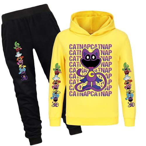 Bbntop Jungen Mädchen Hoodie Hose Set Smiling Critters Kinder Sweatshirt Hose Cartoon Print Sport Set Geeignet für Kinder im Alter von 2-16 Jahren-Black||100 von Bbntop