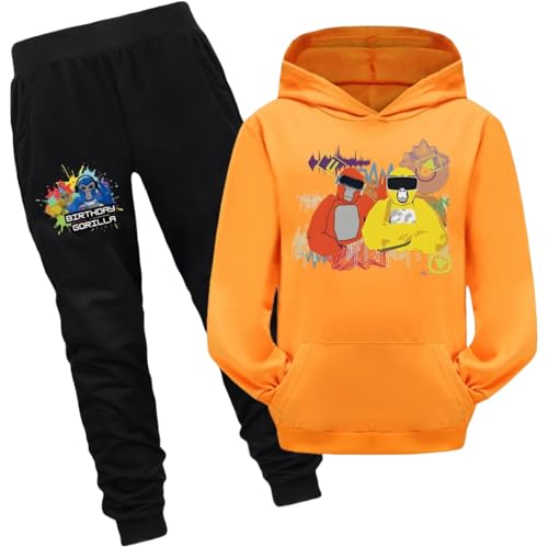 Bbntop Kinder Gorilla Tag Merchandise Hoodie Sweatpants Set Jungen Mädchen Sweatshirt Lange Hosen Zweiteiliges Set Cartoon gedruckt Kinderkleidung-Black||2-3Y von Bbntop