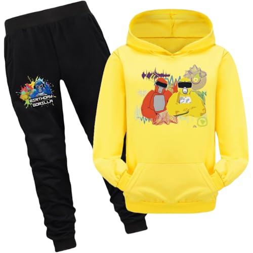 Bbntop Kinder Gorilla Tag Merchandise Hoodie Sweatpants Set Jungen Mädchen Sweatshirt Lange Hosen Zweiteiliges Set Cartoon gedruckt Kinderkleidung-Black||2-3Y von Bbntop