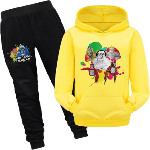 Bbntop Kinder Gorilla Tag Merchandise Kapuzenpulli Sweatshirt Sweatpants Zweiteiliges Set Cartoon Muster Print Fun Casual Hoodie Jungen Mädchen Sweatshirt Hose Set-Black||2-3Y von Bbntop