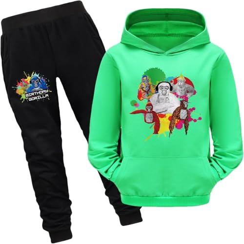 Bbntop Kinder Gorilla Tag Merchandise Kapuzenpulli Sweatshirt Sweatpants Zweiteiliges Set Cartoon Muster Print Fun Casual Hoodie Jungen Mädchen Sweatshirt Hose Set-Black||2-3Y von Bbntop