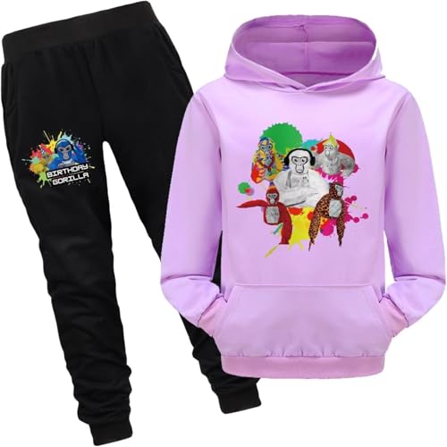 Bbntop Kinder Gorilla Tag Merchandise Kapuzenpulli Sweatshirt Sweatpants Zweiteiliges Set Cartoon Muster Print Fun Casual Hoodie Jungen Mädchen Sweatshirt Hose Set-Rose Red||13-14Y von Bbntop