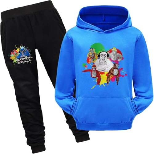 Bbntop Kinder Gorilla Tag Merchandise Kapuzenpulli Sweatshirt Sweatpants Zweiteiliges Set Cartoon Muster Print Fun Casual Hoodie Jungen Mädchen Sweatshirt Hose Set-Rose Red||13-14Y von Bbntop