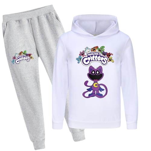 Bbntop Kinder-Kapuzenpulli-Set Kinder-Sweatshirt Sweatpants Smiling Critters-Cartoon-Print Bekleidungsset Kapuzenhosen für Jungen und Mädchen Geeignet für Kinder von 2-16 Jahren-Black||100 von Bbntop