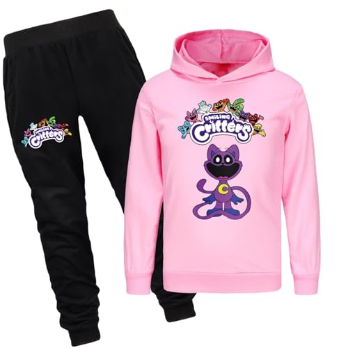 Bbntop Kinder-Kapuzenpulli-Set Kinder-Sweatshirt Sweatpants Smiling Critters-Cartoon-Print Bekleidungsset Kapuzenhosen für Jungen und Mädchen Geeignet für Kinder von 2-16 Jahren-Black||100 von Bbntop