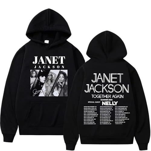 Bbntop Rock Janet Singer Jackson Bedruckter Hoodie Together Again 2024 Tour Herren Damen Mode Vintage Übergröße Unisex Pullover-Black||XS von Bbntop