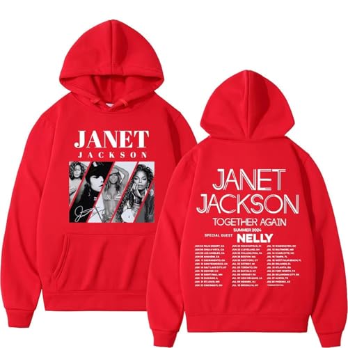 Bbntop Rock Janet Singer Jackson Bedruckter Hoodie Together Again 2024 Tour Herren Damen Mode Vintage Übergröße Unisex Pullover-Black||XS von Bbntop