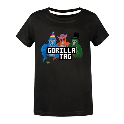 Bbntop Spiel Gorilla Tag Jungen T-Shirt Cartoon gedruckt Muster Baumwolle Kurze Ärmel Jungen und Mädchen Casual Fashion T-Shirt Kinder Tops-Black||100 von Bbntop