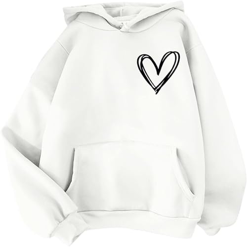 Einfaches Herz Muster gedruckt Hoodie Männer Kapuzenpullover Frauen mit Kapuze Pullover Herbst und Winter im Freien Feste Farbe Hoodies lässig überdimensioniert Langarm Kleidung-Black-a||XS von Bbntop