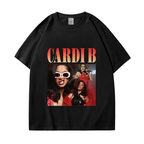 Rapper Cardi B Muster T Shirt Männer Frauen Mode Kurze Ärmel T Shirt Sommer lässig überdimensioniert Baumwolle T Shirt-Black||XS von Bbntop