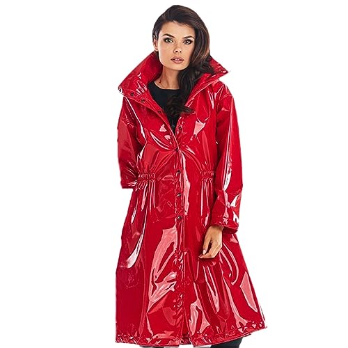Damen-Graben Aus Lackleder, Lange Ärmel, Umlegekragen, Lange Mäntel, Kunstlederjacken, Oberbekleidung Red 4XL Damen-Graben Aus Lackleder, Lange Ärmel, Umlegekragen, Lange Mäntel, Kunstlederjacken, Oberbekleidung Red 4XL von Bciopll