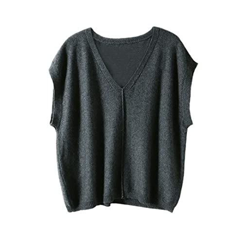 Damen Weste 100% Wolle Strickpullover Lose Pullover Weste V-Ausschnitt Pullover Ärmellose Oberteile Dunkelgrau L von Bciopll