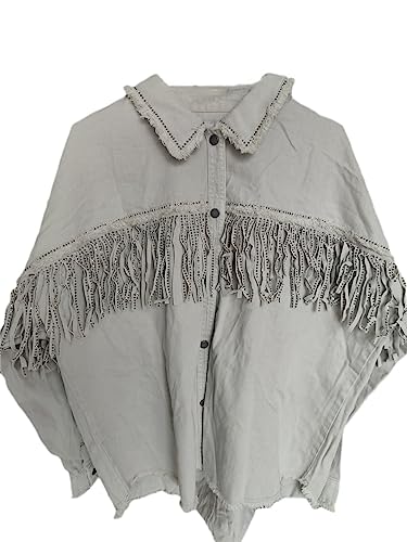 Frauen Ausgefranste Mit Fransen Denim Jacke Mantel Vintage Jeans Jacke Quaste Weibliche Oberbekleidung Tops Gray GN M Frauen Ausgefranste Mit Fransen Denim Jacke Mantel Vintage Jeans Jacke Quaste Weibliche Oberbekleidung Tops Gray GN M von Bciopll