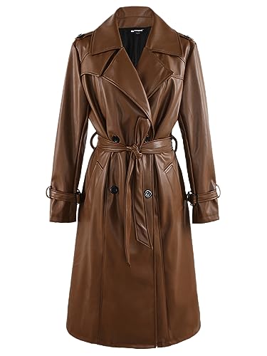 Herbst Lange Pu Leder Trenchcoat Für Frauen Schärpen Zweireiher Kleidung Brown S Herbst Lange Pu Leder Trenchcoat Für Frauen Schärpen Zweireiher Kleidung Brown S von Bciopll