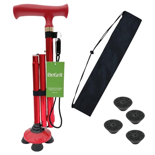 BeGrit Gehstock Faltbar für Senioren Rot Aluminium Höhenverstellbar Spazierstock Alle Gelände Vierfachfuß Mobilitätshilfe Tragbarer Gehstöcke für Herren Damen Geschenk Vatertag Halloween BeGrit Gehstock Faltbar für Senioren Rot Aluminium Höhenverstellbar Spazierstock Alle Gelände Vierfachfuß Mobilitätshilfe Tragbarer Gehstöcke für Herren Damen Geschenk Vatertag Halloween von BeGrit