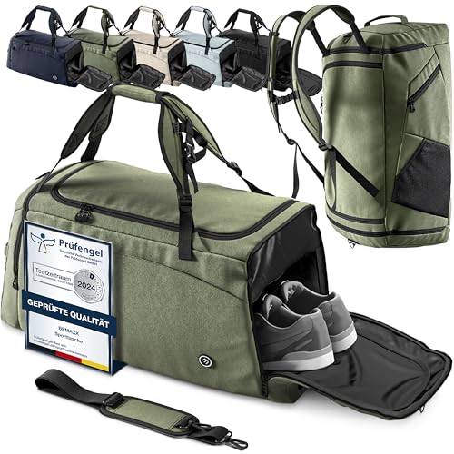 Sporttasche Trainingstasche + Rucksack-Funktion, Schuhfach, Nassfach | 40/60L Reisetasche Schwimmtasche Fitnesstasche Sport Gym Fitness Umhängetasche Handgepäck Weekender Bag Reise Tasche Herren Damen Sporttasche Trainingstasche + Rucksack-Funktion, Schuhfach, Nassfach | 40/60L Reisetasche Schwimmtasche Fitnesstasche Sport Gym Fitness Umhängetasche Handgepäck Weekender Bag Reise Tasche Herren Damen von BeMaxx