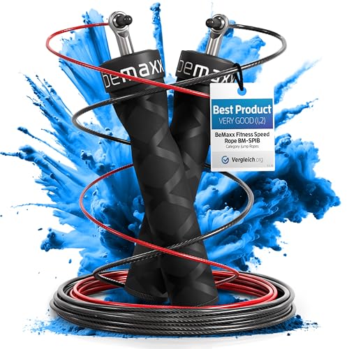 Springseil Speed Rope mit Trainings-eBook + Ersatzkabel: 2 verstellbare Stahlseile Profi Kugellager Anti-Rutsch Griffe | Sprungtrainer Workout Profi Sport Boxen Training Erwachsene Damen Herren Springseil Speed Rope mit Trainings-eBook + Ersatzkabel: 2 verstellbare Stahlseile Profi Kugellager Anti-Rutsch Griffe | Sprungtrainer Workout Profi Sport Boxen Training Erwachsene Damen Herren von BeMaxx