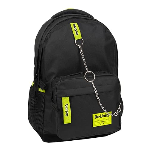 School backpack for teenagers, lightweight and comfortable backpack with two compartments and two side pockets, sports backpack for boys and girls, black/yellow von BeUniq