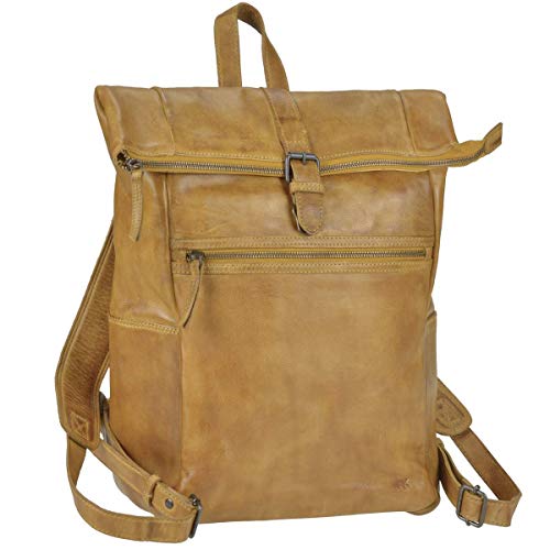 Bear Design Rucksack Leder Damen Herren Rolltop Daypack Kurierrucksack Tagesrucksack Trekkingrucksack Fahrradrucksack mit Notebookfach Ocker Bear Design Rucksack Leder Damen Herren Rolltop Daypack Kurierrucksack Tagesrucksack Trekkingrucksack Fahrradrucksack mit Notebookfach Ocker von Bear Design