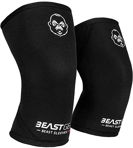 Beast Gear Beast Sleeves Pro Kniebandage aus Neopren, doppelschichtig, 7 mm, für Unterstützung und Schutz. Gewichtheben, Crossfit, Powerlifting, Strongman, Kniebeugen, Kreuzheben, Olympisches Lifting von Beast Gear