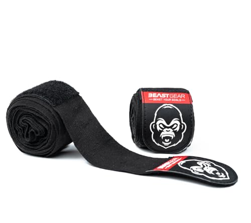 Beast Gear Handgelenk Bandagen für Boxen, Kickboxen, MMA - Boxing Gloves Boxbandagen - Handgelenkbandage zur Verwendung mit o. ohne Boxhandschuhe - Box Bandagen für Männer, Frauen - 4,5 m - Schwarz Beast Gear Handgelenk Bandagen für Boxen, Kickboxen, MMA - Boxing Gloves Boxbandagen - Handgelenkbandage zur Verwendung mit o. ohne Boxhandschuhe - Box Bandagen für Männer, Frauen - 4,5 m - Schwarz von Beast Gear