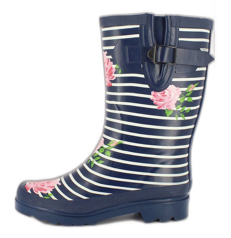 Beck Damen Gummistiefel Stripes Gummistiefel (wasserdichte, weitenverstellbare Stiefel, für trockene Füße bei Regenwetter) herausnehmbare Innensohle, weicher robuster Naturkautschuk von Beck