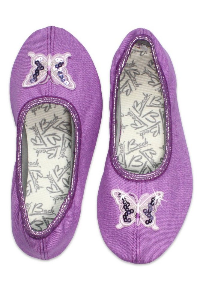 Beck Schläppchen Schmetterling, hübscher Mädchen- Gymnastikschuh (Trendfarbe lila) Schmetterling mit Pailetten) mit rutschfester Gummi-Laufsohle von Beck