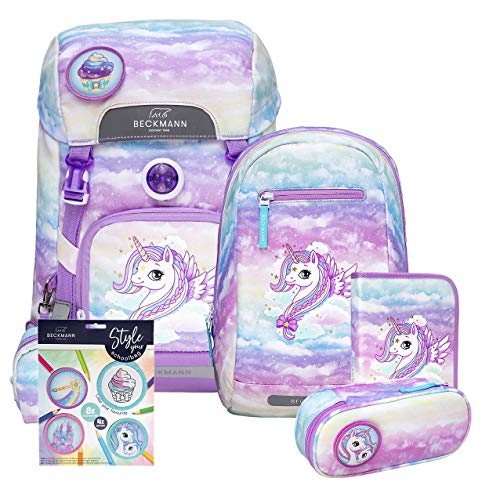 Beckmann of Norway Schulrucksack Set Mädchen ∙ Inklusive Extra-Klettie-Set mit DIY-Button ∙ Optimale Gewichtsverteilung schont Rücken und Schultern ∙ Motiv Einhorn/Unicorn Kollektion 2020 von Beckmann