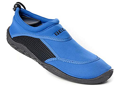 BECO Wasserschuhe Damen & Herren – Neopren Badeschuhe mit Netzeinsatz & Gummisohle, elastische Surfschuhe ideal für Wassersportaktivitäten – in Blau/Schwarz , Größe: 40 von Beco