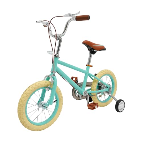 Begoniape 14 Zoll Kinderfahrrad, 14 Zoll Fahrrad für Mädchen und Jungen ab 3-6, Verstellbares Kinderfahrräder mit Stützrädern, Schwamm-Kissen, Tragfähigkeit: 50-80kg, für Kinder ab 90-110cm (Grün) von Begoniape