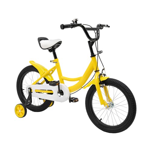 Begoniape Kinderfahrrad 16 Zoll ab 5-8 Jahren, Gelb Kinder Fahrrad mit Abnehmbare Stützräder, Höhenverstellbar Kinderfahrräder für Jungen Mädchen Kinder von Begoniape