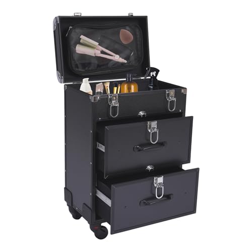 Begoniape Kosmetikkoffer Trolley, Schminkkoffer Make up Organizer, Friseurkoffer mit Rollen und Metallschlösser, 3 Fächer Multikoffer Kosmetik Trolley, Aluminium Nagelkoffer Beautycase Schwarz Begoniape Kosmetikkoffer Trolley, Schminkkoffer Make up Organizer, Friseurkoffer mit Rollen und Metallschlösser, 3 Fächer Multikoffer Kosmetik Trolley, Aluminium Nagelkoffer Beautycase Schwarz von Begoniape