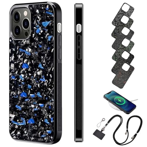 Forged Carbon Fiber Phone Case, Stealth Carbon Fiber Phone Case for iPhone 15 14 13 12 Pro Max, Carbon Fiber Phone Case Support Wireless Charging (Blue,13) von Behound