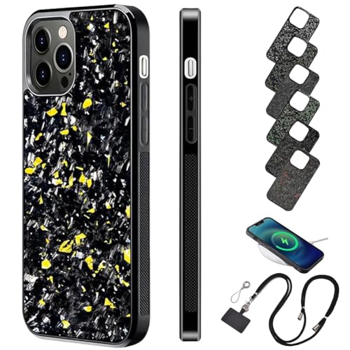 Forged Carbon Fiber Phone Case, Stealth Carbon Fiber Phone Case for iPhone 15 14 13 12 Pro Max, Carbon Fiber Phone Case Support Wireless Charging (Gold,12) von Behound